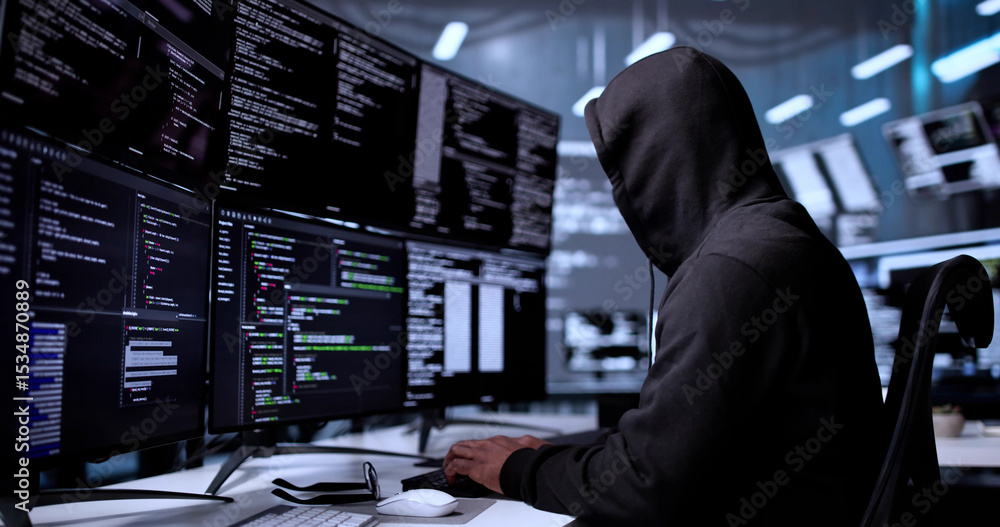 Poster Cyber Pirate In Hoodie Hacking Secure Data
