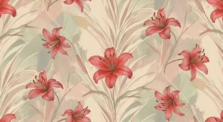Elegant Red Lily Floral Pattern Watercolor Seamless Texture for Design Projects