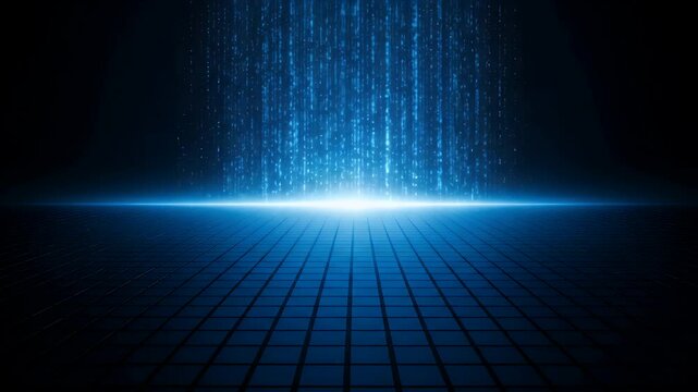 Digital data stream descends onto a futuristic grid floor - Powered by Adobe