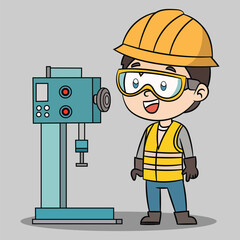 Professional worker safety machine engineer character cartoon vector illustration