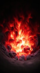 Intense fire glowing within a dark space