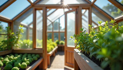 Small greenhouse with open door