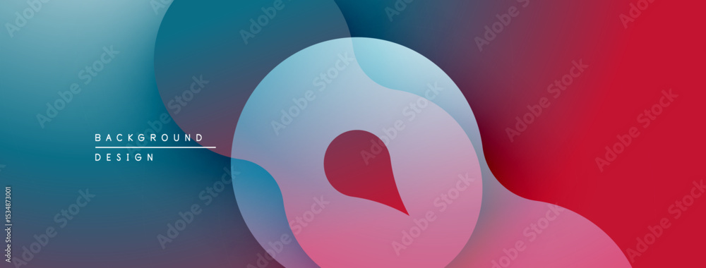 Poster Abstract fluid shapes blend, creating vibrant gradient background. Colors transition from blue to red. Modern design element.