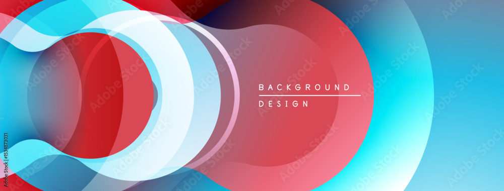 Poster Abstract flowing shapes, vibrant red, blue hues. Modern design, smooth gradients create dynamic visual effect. Minimalist composition.