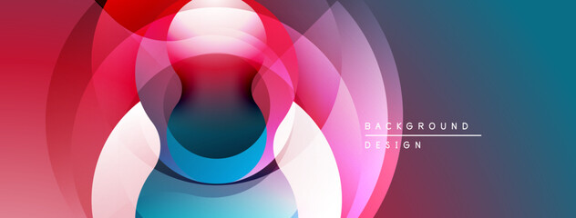 Abstract colorful layers create dynamic visual effect. Pink, blue, red hues blend seamlessly, forming modern design.