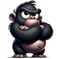 Gloomy cartoon gorilla crossed his arms on his chest.