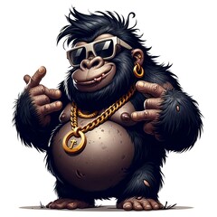 Cool cartoon gorilla with a gold chain and sunglasses.