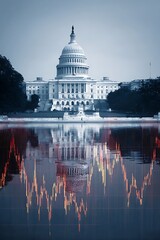 Reflection of the capitol building overlaid with financial data.