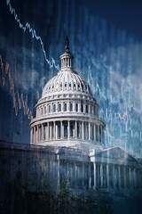 United States Capitol Building overlaid with market trends.