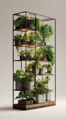Modern Plant Shelf with Various Green Plants