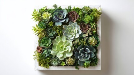 Arrangement of Colorful Succulents in a Wall Frame