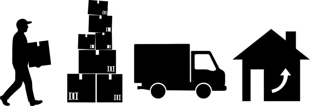 Find local movers moving company delivery service relocation moving boxes truck home residential 100 characters editable stock vector illustration