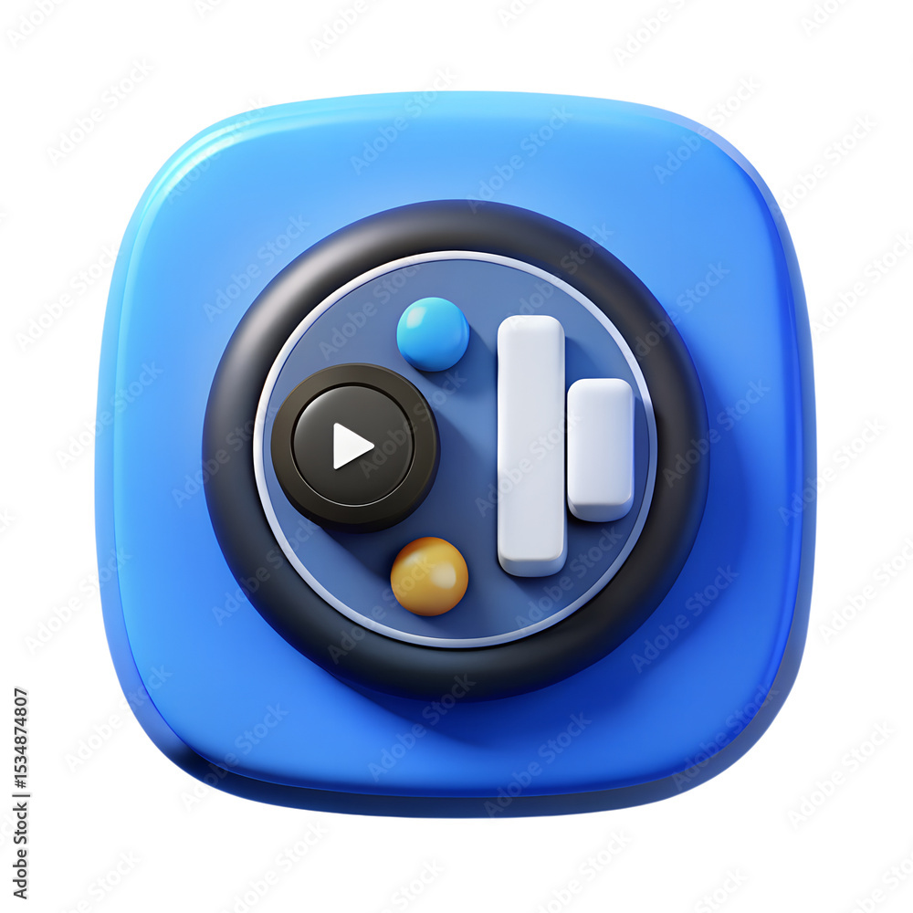 Poster 3d rendered media player user interface button design showing play pause and control elements agains