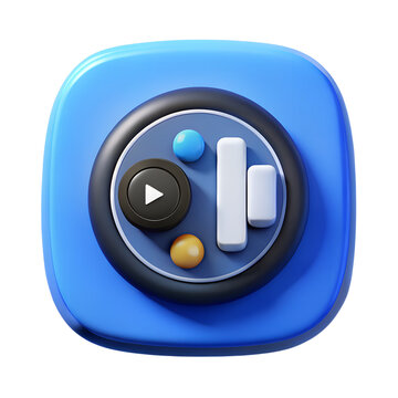 3d rendered media player user interface button design showing play pause and control elements against a black background.