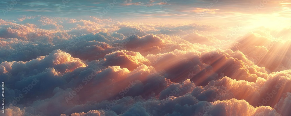 Poster calm mind state in hope and serenity through rest concept. breathtaking view of clouds illuminated b