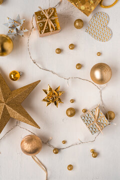 various christmas items in gold