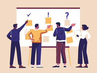 Team Brainstorming Session with Sticky Notes and Whiteboard Collaborative Planning and Problem Solving in a Business Meeting Strategy and Innovation