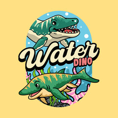 Cute Shastasaurs and Kronosaurs Aquatic Character Mascot in Vector Cartoon Illustration
