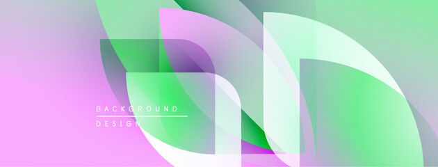 Abstract design features layered shapes, pastel colors. Smooth gradients create modern visual effect. Minimalist composition, light background.