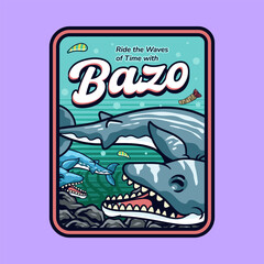 Cute Basilosaurus Aquatic Dinosaur Character Mascot in Cartoon Illustration