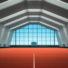 Interior view of a modern indoor tennis hall