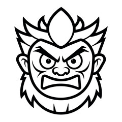 Angry Mythical Creature or Monster Head Outline - Furious Beast Mascot or Character Design Vector
