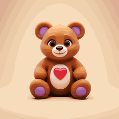 Fototapeta premium Cute Teddy Bear with Heart - 3D Fluffy Animal Valentine’s Day Vector Illustration