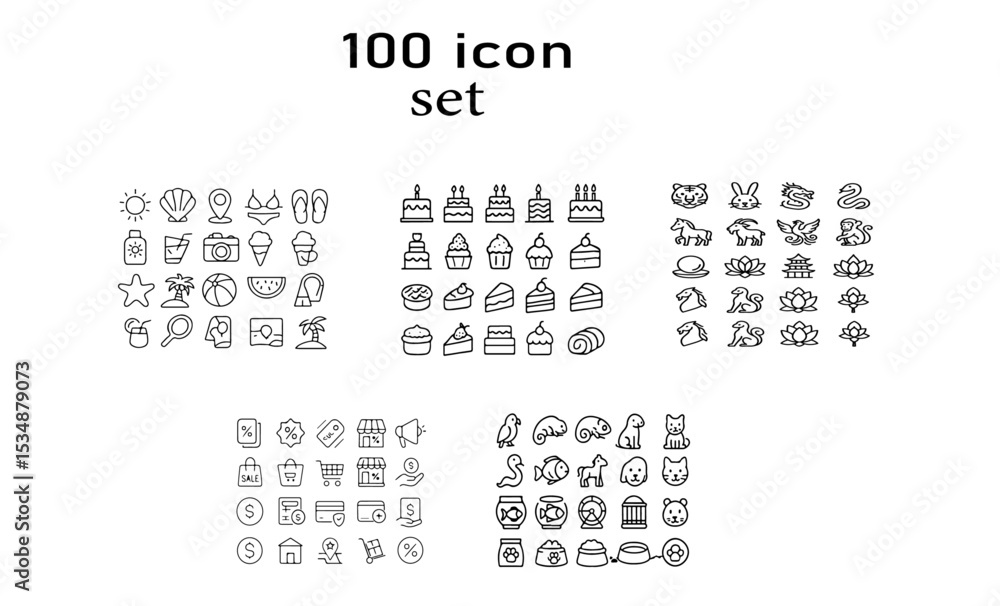Aufkleber a collection of minimalist outline icons arranged in rows displaying various simple graphic represen