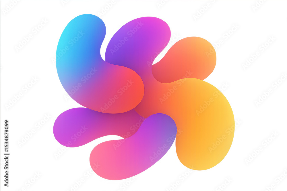 Poster fluid and dynamic abstract shapes blending seamlessly, forming a vibrant and colorful design element