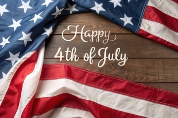 Happy 4th of july american flag on wood