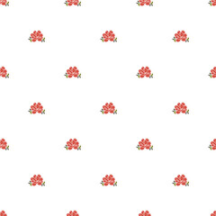 Seamless Pattern with Red Floral Motifs on White Background