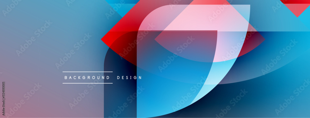 Poster Abstract design features overlapping colorful shapes. Gradient hues blend, creating dynamic visual effect. Modern background element.