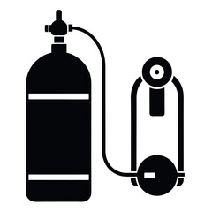 Oxygen Cylinder with Regulator and Pressure Gauge Icon - Scuba Diving, Medical Gas, Industrial Use