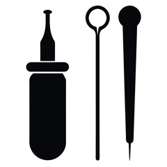 Dental Tools Silhouette Set - Root Canal Files, Picks, and Periodontal Probe Icons for Dentistry