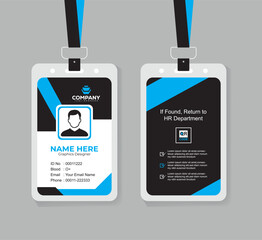 Clean and Professional Blue and Black ID Card Vector Template for Employees
