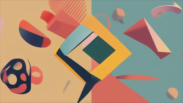 Minimal loop animation of rotating geometric shapes on soft pastel background. Modern, seamless motion design for abstract visuals, digital art, or creative video elements