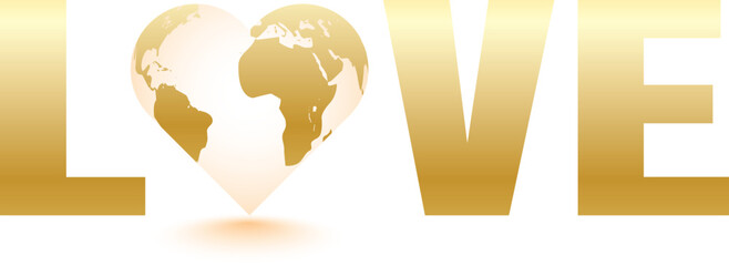 Gold Love Word with Globe Icon Design