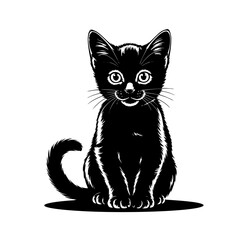 Fototapeta premium black and white cat,black cat on white background,black cat on white