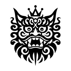 Fototapeta premium Detailed black vector illustration of Shisa, a traditional guardian mythical creature from Okinawa, Japan. 