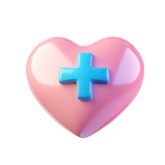 Obraz premium Glossy Pink Heart Icon with Blue Medical Cross Symbol for Healthcare and First Aid Concepts isolated on transparent white background, clipping path