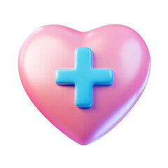 Obraz premium Glossy Pink Heart Icon with Blue Medical Cross Symbol for Healthcare and First Aid Concepts isolated on transparent white background, clipping path