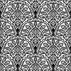 250633 black and white line scallop repeat pattern, seamless floral scribble pattern background, motifs floral hand drawn, scribble style, scallop pattern, design for seamless floral pattern, printing