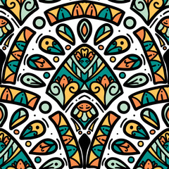 250634 colorful line scallop repeat pattern, seamless floral scribble pattern background, motifs floral hand drawn, scribble style, scallop pattern, design for seamless floral pattern, printing,