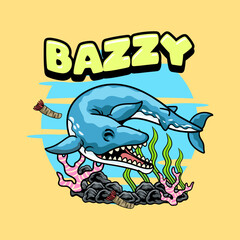 Cute Basilosaurus Aquatic Dinosaur Character Mascot in Cartoon Illustration