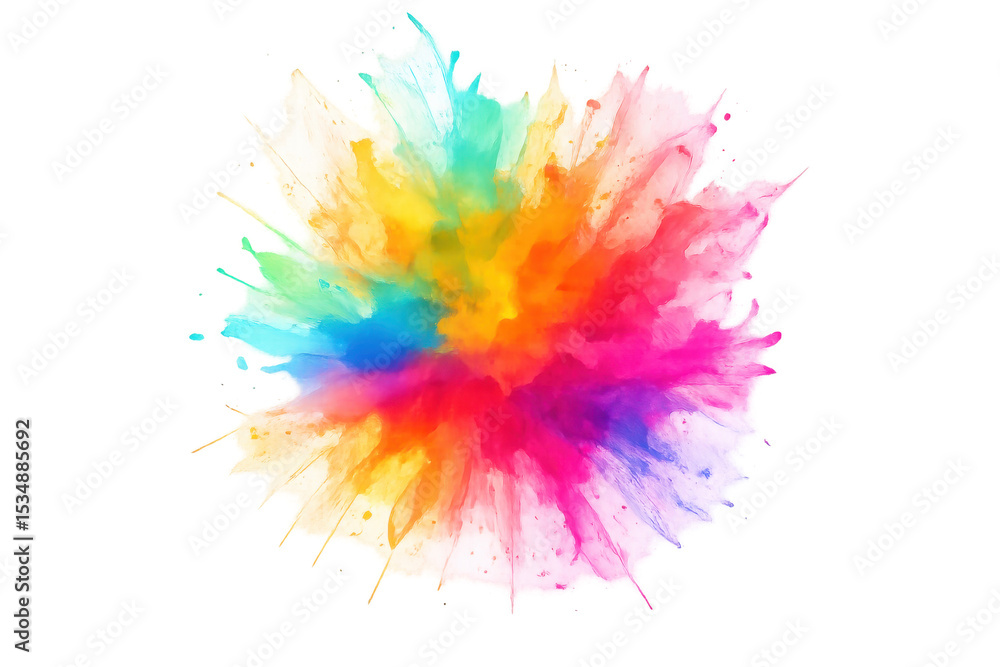 Poster vibrant explosion of colorful powder paint creating a dynamic and abstract effect on a transparent b