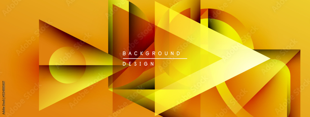 Poster Abstract geometric design. Orange, yellow gradients create dynamic shapes. Modern background suitable for presentations, graphics.