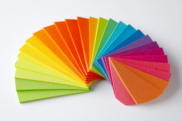 Obraz premium set of colorful sticky notes arranged in a fan shape on bright white background vibrant and practical designs ideal for school supplies promotions or creative project visuals 