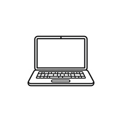 Outlined Laptop with Blank Screen and Keyboard on White Background Minimalist Design