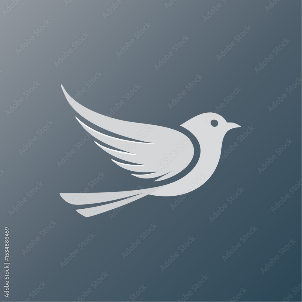 Poster simple and elegant vector illustration of a flying dove bird on a gradient background