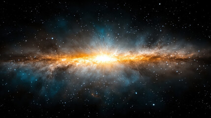 Obraz premium Stunning cosmic scene featuring bright galaxy with radiant streams of light and cosmic dust